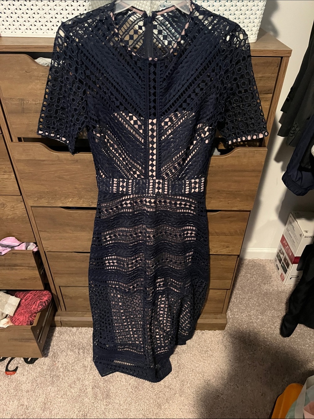 ASOS Navy Crochet Lace Midi Dress
